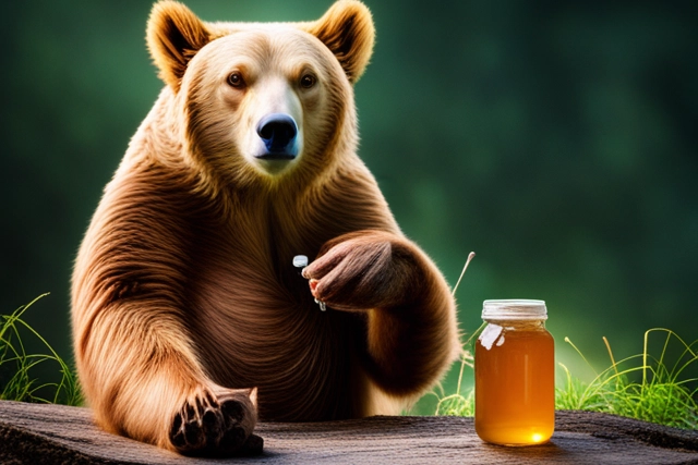 Photograph of a bear with a Jar of Honey